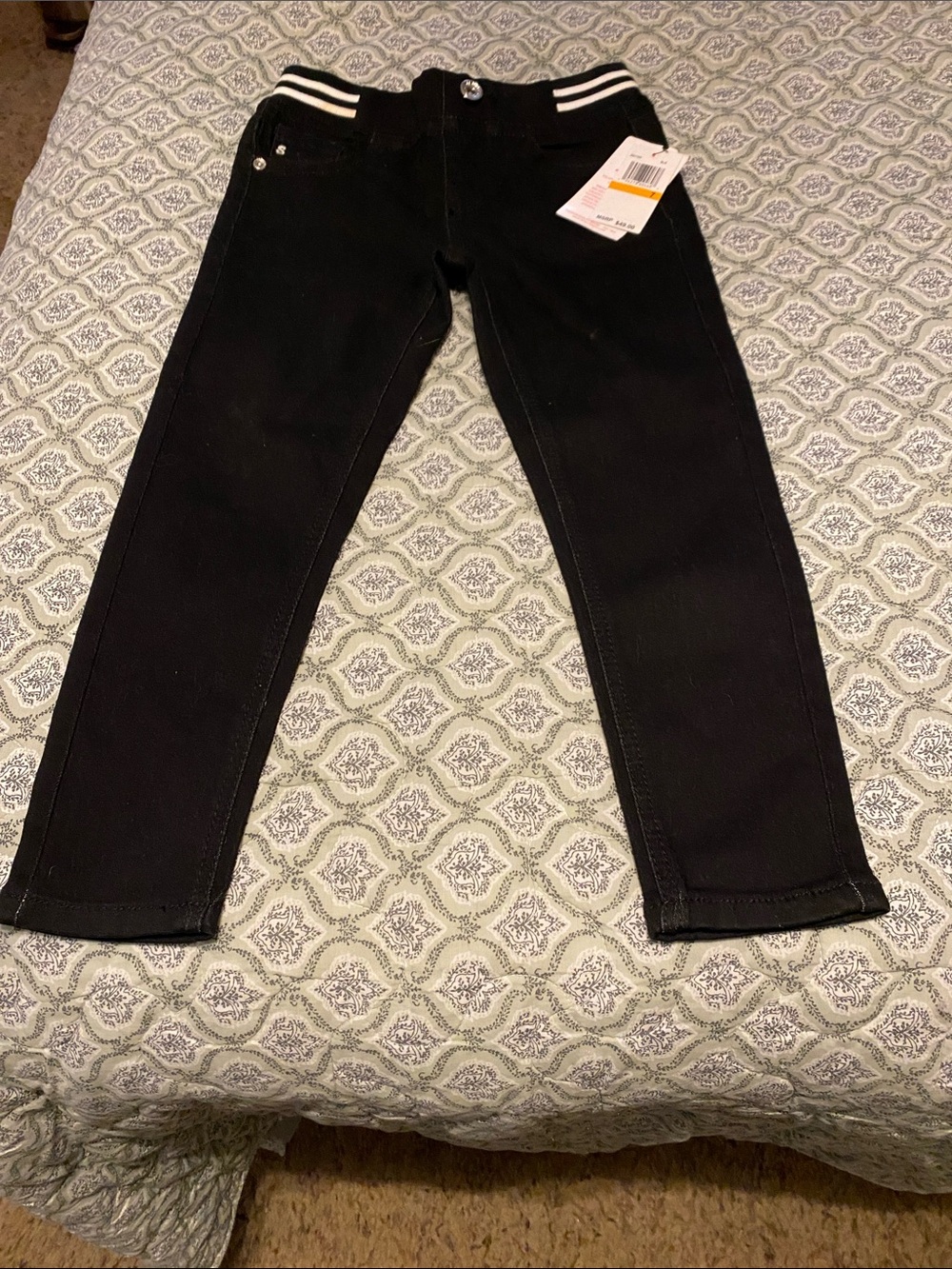 7 For All Mankind Kids Black Knit Jeggings with Contrasting Waistband